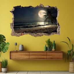 Moon Sea Tropical Beach Moonlight Fantasy Wall Sticker Mural Decal Poster Print Art Home Office Decor Palm Tree Bk2 - thumbnail 1