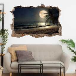 Moon Sea Tropical Beach Moonlight Fantasy Wall Sticker Mural Decal Poster Print Art Home Office Decor Palm Tree Bk2 - thumbnail 2