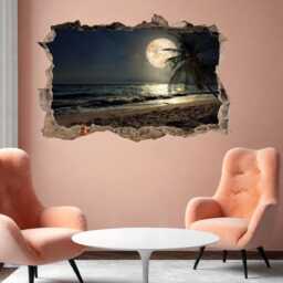 Moon Sea Tropical Beach Moonlight Fantasy Wall Sticker Mural Decal Poster Print Art Home Office Decor Palm Tree Bk2 - thumbnail 3