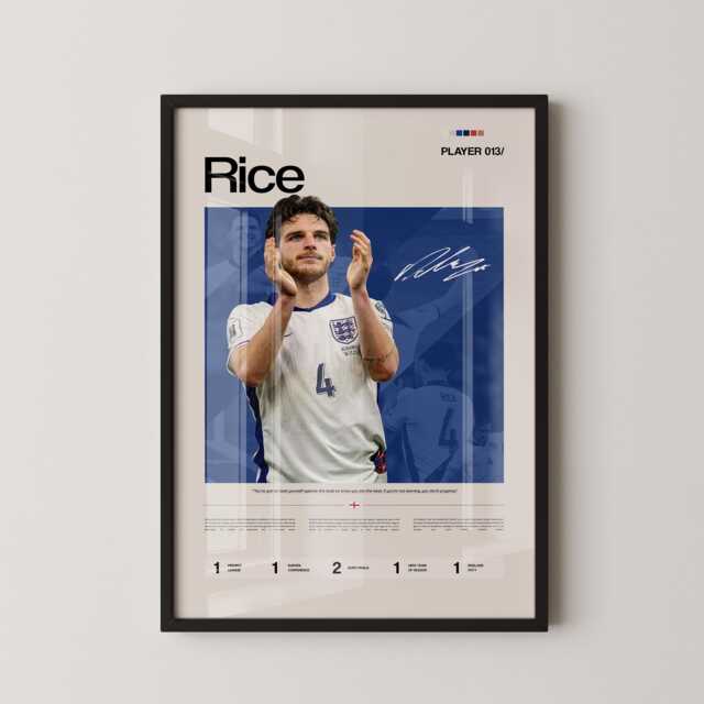 Declan Rice England Stats Poster, Football Wall Art, Soccer Print, Midfielder Gift - image 1
