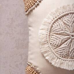 Off-White Cotton Macrame Bohemian, Bali Style Pillow Cover, Decorative Handmade Throw Cover, Embroidered Cover Wlcc045 - thumbnail 2