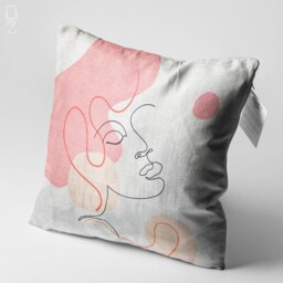Pillow Cover With Pink & Ecru Abstract Face Pattern, Double Sided Printing On Soft Chenille Fabric Different Size Options - Oeko-Tex?? - thumbnail 3