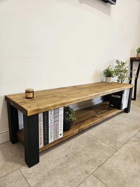 Rustic Reclaimed Wood Tv Stand Media Unit Handmade Living Room Furniture 140cm Wide X 35cm Deep 60cm High - image 1