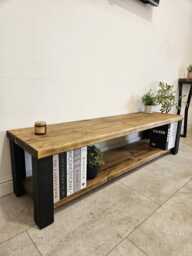 Rustic Reclaimed Wood Tv Stand Media Unit Handmade Living Room Furniture 140cm Wide X 35cm Deep 60cm High - thumbnail 1