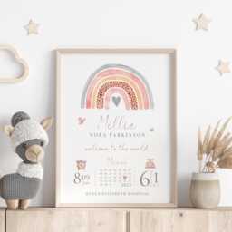Personalised Rainbow Baby Birth Print Nursery Keepsake, Gift For New Baby, Parents - thumbnail 1