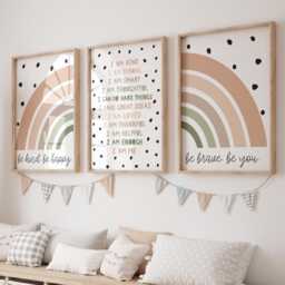 Set Of 3 Sage Green Nursery Prints, Boys Positive Affirmation, Wall Art, Bedroom Decor , Personalised, Playroom, Art - thumbnail 1