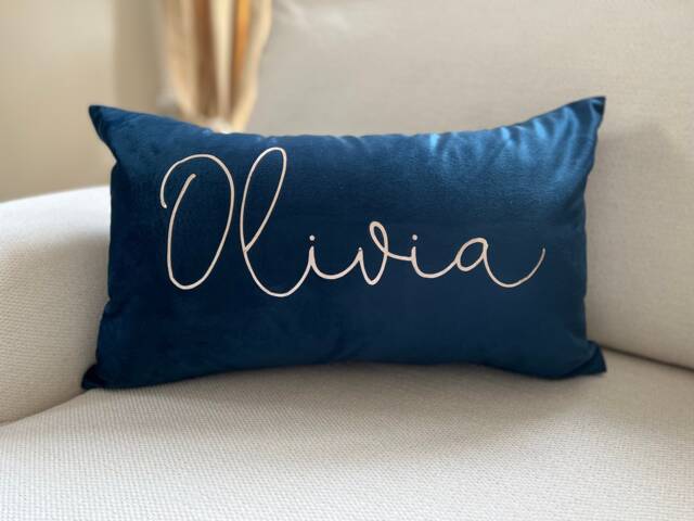 Navy Velvet Personalised Custom Name Cushion Pillow Wedding Birthday Christmas Home Gift - image 1