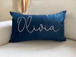 Navy Velvet Personalised Custom Name Cushion Pillow Wedding Birthday Christmas Home Gift - thumbnail 1