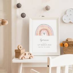 New Baby Personalised Rainbow Birth Print Keepsake Gift, Newborn Girls Nursery Decor, Pink - thumbnail 3