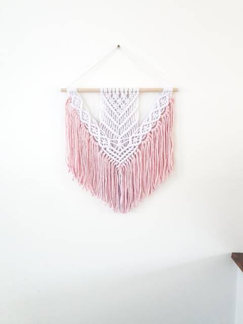 Handmade Pink & White Macrame Wall Hanging, Two Options Cotton Rope Yarn - image 1