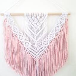 Handmade Pink & White Macrame Wall Hanging, Two Options Cotton Rope Yarn - thumbnail 3