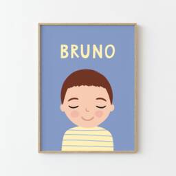 Personalized Portrait Boy With Brown Hair - Blue Yellow Illustration Poster For Kids Wall Decor Children's Room - thumbnail 3