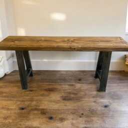 Handmade Rustic Pine Hall Bench With Industrial Iron Legs - thumbnail 4