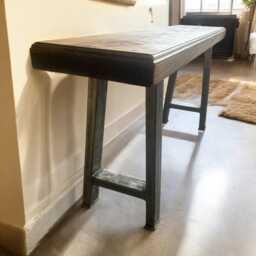 Handmade Rustic Pine Hall Bench With Industrial Iron Legs - thumbnail 2