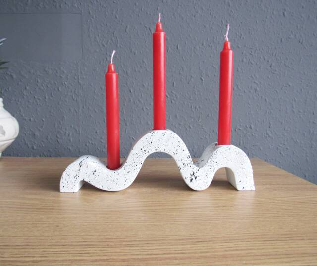 Wavy Triple Candle Holder Concrete Stick Centerpiece Modern Unique Minimalist Decor, Nordic Dining Table Decor - image 1