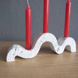 Wavy Triple Candle Holder Concrete Stick Centerpiece Modern Unique Minimalist Decor, Nordic Dining Table Decor - thumbnail 4