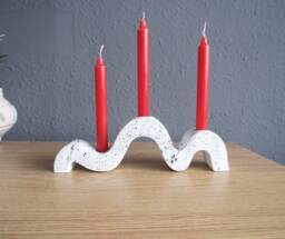 Wavy Triple Candle Holder Concrete Stick Centerpiece Modern Unique Minimalist Decor, Nordic Dining Table Decor