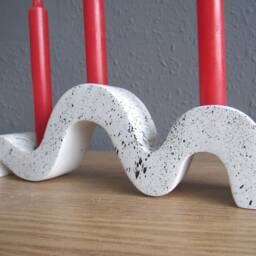 Wavy Triple Candle Holder Concrete Stick Centerpiece Modern Unique Minimalist Decor, Nordic Dining Table Decor - thumbnail 3