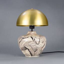 Lawson Ceramic Marbled Table Lamp With Brass Dome Shade - thumbnail 1