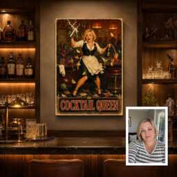 Personalised Cocktail Queen Canvas From Photo, Custom Text Vintage Bar Poster, Ready To Hang Home Wall Art Gift For Her Hostess - thumbnail 3