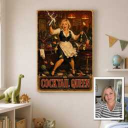 Personalised Cocktail Queen Canvas From Photo, Custom Text Vintage Bar Poster, Ready To Hang Home Wall Art Gift For Her Hostess - thumbnail 2
