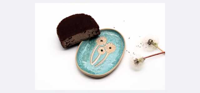 Dandelion Ceramic Soap Dish With Drainage, Handmade Holder, Turquoise Pottery Bathroom Decor, Nature Inspired Gift For Her - image 1