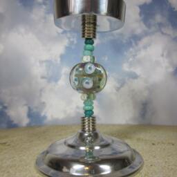 Lampwork Beaded Candle Holder Artisan Glass, Silver Finish - thumbnail 4
