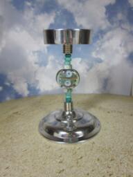 Lampwork Beaded Candle Holder Artisan Glass, Silver Finish