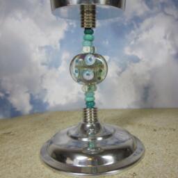 Lampwork Beaded Candle Holder Artisan Glass, Silver Finish - thumbnail 3