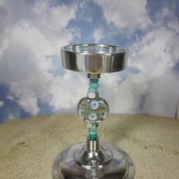 Lampwork Beaded Candle Holder Artisan Glass, Silver Finish - thumbnail 2