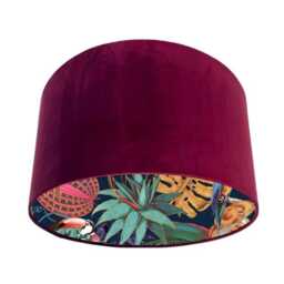 Burgundy Wine Velvet Drum Lampshade Choice Of Botanicals, Birds, Metallic, Multi Patterned Linings - thumbnail 2