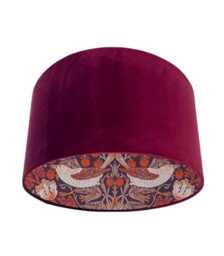 Burgundy Wine Velvet Drum Lampshade Choice Of Botanicals, Birds, Metallic, Multi Patterned Linings - thumbnail 1