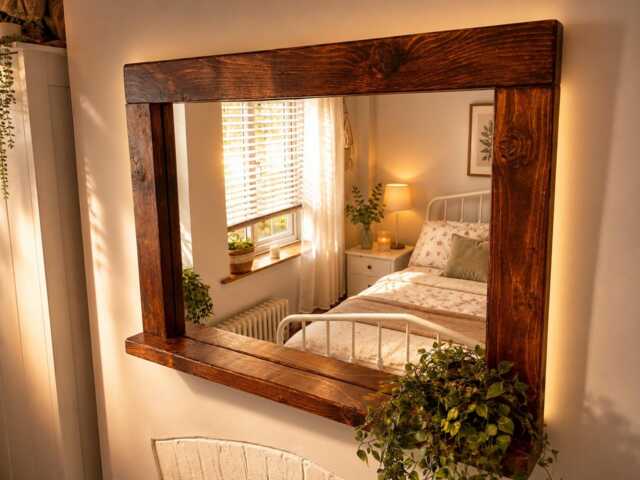 Handmade Rustic Wood Mirror Georgian Mahogany Waxed Finish, Farmhouse D??cor - image 1
