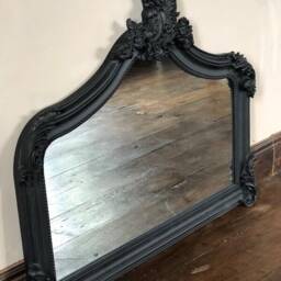 Antique Style Matte Black Gothic Overmantle Arched Fireplace Mirror Swept Scroll Arch Shabby Chic Ornate French Wall Leaner - thumbnail 4