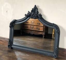Antique Style Matte Black Gothic Overmantle Arched Fireplace Mirror Swept Scroll Arch Shabby Chic Ornate French Wall Leaner - thumbnail 1