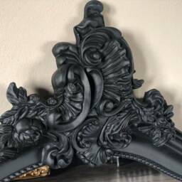 Antique Style Matte Black Gothic Overmantle Arched Fireplace Mirror Swept Scroll Arch Shabby Chic Ornate French Wall Leaner - thumbnail 3