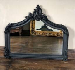 Antique Style Matte Black Gothic Overmantle Arched Fireplace Mirror Swept Scroll Arch Shabby Chic Ornate French Wall Leaner - thumbnail 2
