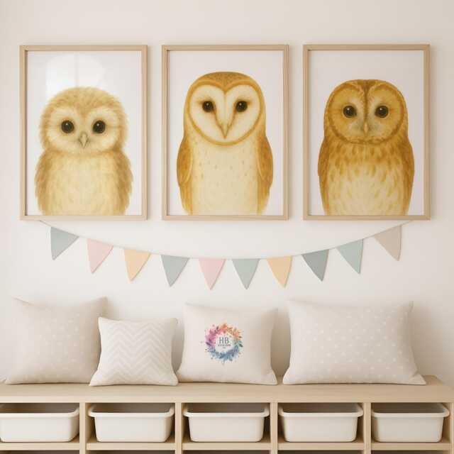 Woodland Owl Nursery Prints - 30 Design Choices, Artwork Decor, Baby Bedroom Print Set, Boys Girls, Forest Animal Prints, Kids Wall Art - image 1