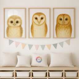 Woodland Owl Nursery Prints - 30 Design Choices, Artwork Decor, Baby Bedroom Print Set, Boys Girls, Forest Animal Prints, Kids Wall Art - thumbnail 1