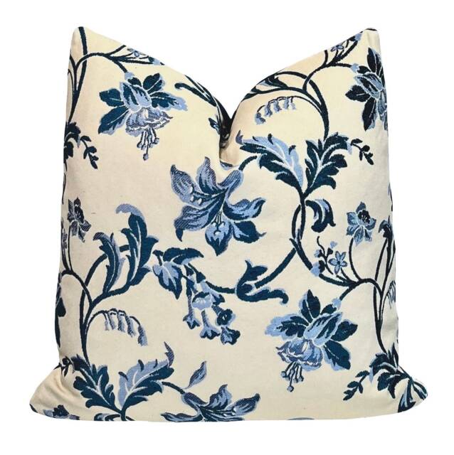 Blue Floral Chenille Pillow Cover - Charlotte Moss Violet Indigo
