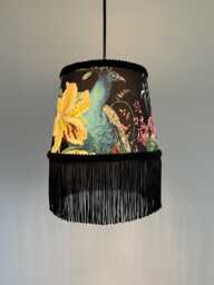 Peacock Floral Velvet Lampshade Black Fringe Empire Light - thumbnail 1