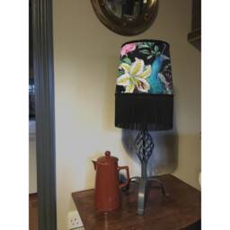 Peacock Floral Velvet Lampshade Black Fringe Empire Light - thumbnail 2