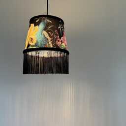 Peacock Floral Velvet Lampshade Black Fringe Empire Light - thumbnail 3