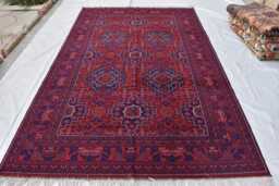 7??10 Ft Afghan Handmade Wool Carpet, Geometric Red Rug, Carpet For Living Room - thumbnail 1