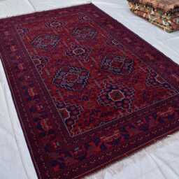 7??10 Ft Afghan Handmade Wool Carpet, Geometric Red Rug, Carpet For Living Room - thumbnail 3