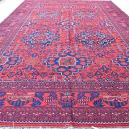 7??10 Ft Afghan Handmade Wool Carpet, Geometric Red Rug, Carpet For Living Room - thumbnail 2