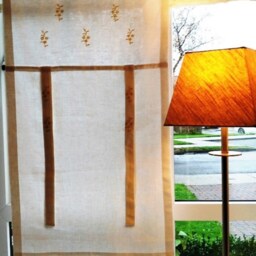 Irish Linen Tie Up Shade For Door , Blind Hand Embroidered, Oak Tie Curtain - thumbnail 3