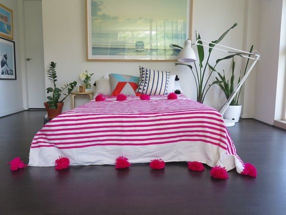 Moroccan Pompom Blanket - Warm Blanket Pom Tassel Throw Super Soft Woven Cozy Throw Blanket Cotton - image 1