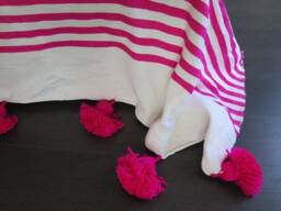 Moroccan Pompom Blanket - Warm Blanket Pom Tassel Throw Super Soft Woven Cozy Throw Blanket Cotton - thumbnail 4