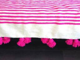 Moroccan Pompom Blanket - Warm Blanket Pom Tassel Throw Super Soft Woven Cozy Throw Blanket Cotton - thumbnail 3